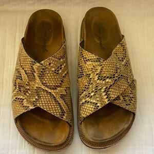 FREE PEOPLE  Snake-Print Crossover Slides in Brown and Tan